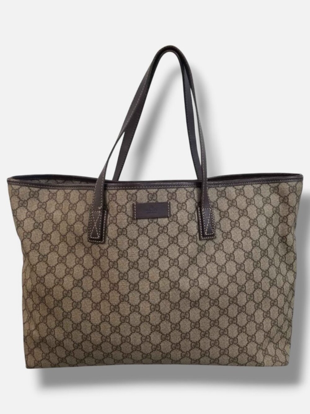Gucci Womens Brown Supreme GG Logo Monogram Canvas Leather Shoulder Tote Bag